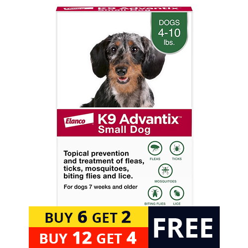 K9 Advantix Small Dog flea and tick prevention box for dogs 4-10 lbs with promotion banner